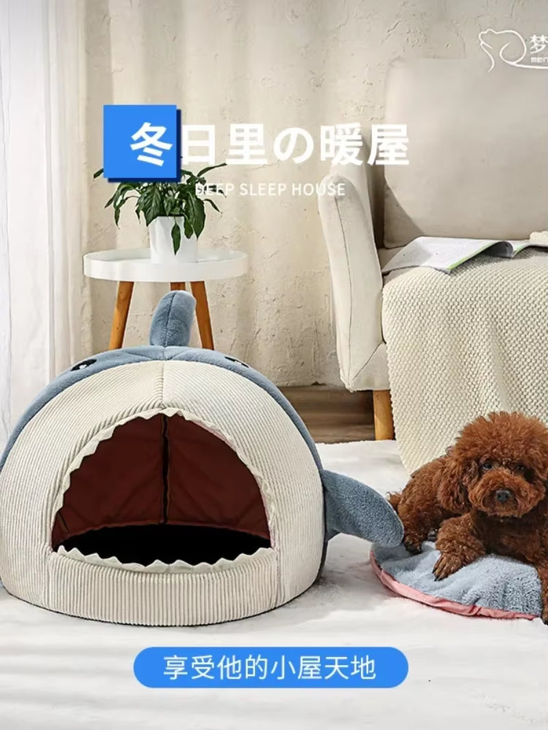 Cat Bed Dog Bed Kennel Online Celebrity Warm Semi-Closed Shark Nest Pad Pet Supplies Cat House in Winter