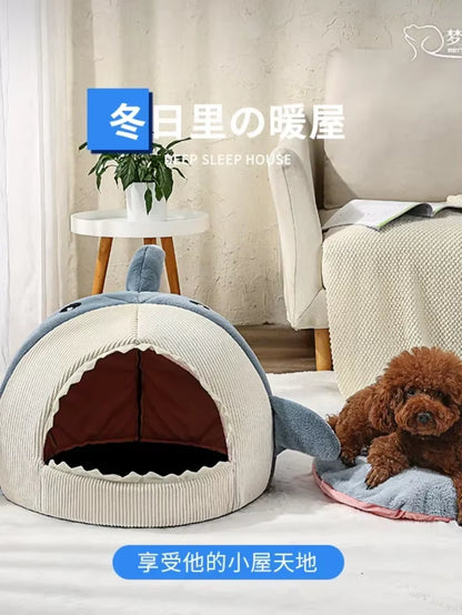 Cat Bed Dog Bed Kennel Online Celebrity Warm Semi-Closed Shark Nest Pad Pet Supplies Cat House in Winter