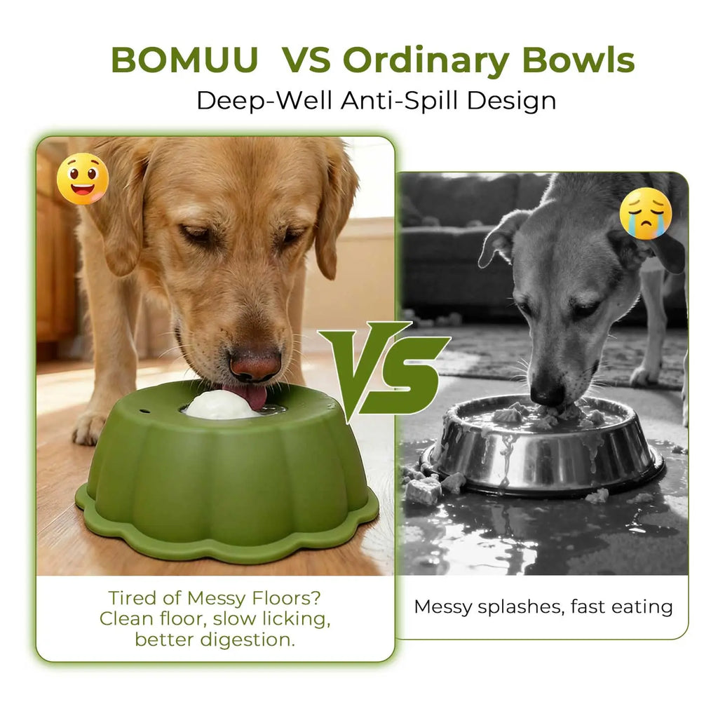 BOMUU Multi Purpose Dog Bowl,Dog Liquid Slow Feeder,Lick Bowl with Ball ,Oral Hygiene & Tongue Cleaning,No Mess Liquid Treat Enrichment Bowl for Dogs