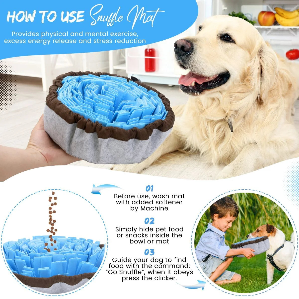 Adjustable Snuffle Mat for Dogs, with Suction Cup, Dog Enrichment Toys with Pet Training Clicker to Encourage Dogs Foraging Skills and Slow Eating