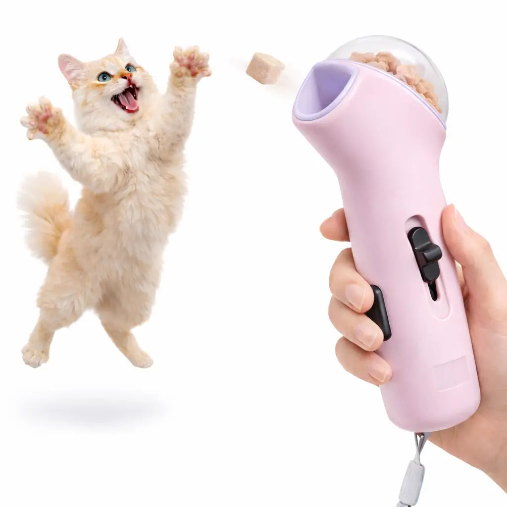 Portable Interactive Pet Treat Launcher - Handheld Press-To-Launch Snack Shooter Toy for Dogs & Adult Cats, Fun Training, Enrichment Playtime, Cat Snack Accessory,Summervibes