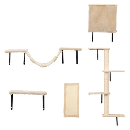 Cat Wall Shelves and Perches Set, Cat Tower for Adult Cats Mounted Cat Tree House for Indoor Cats Modern Furniture for Cat Sleeping Playing Lounging Climbing Cat Tree for Large, Beige