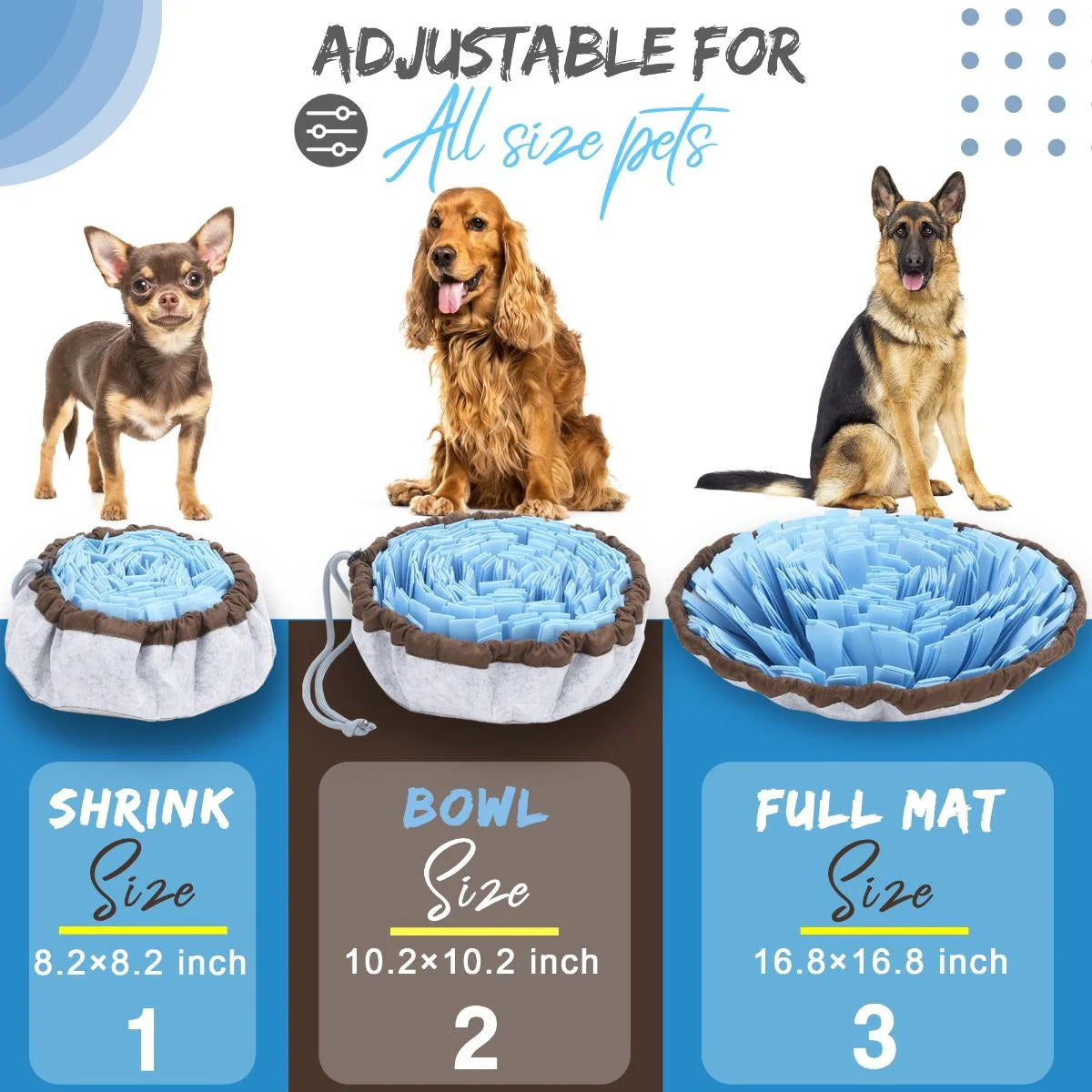 Adjustable Snuffle Mat for Dogs, with Suction Cup, Dog Enrichment Toys with Pet Training Clicker to Encourage Dogs Foraging Skills and Slow Eating