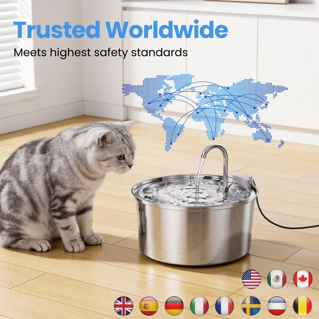 108Oz/3.2L Stainless Steel Cat Water Fountain with 3 Filters, Dishwasher Safe Automatic Pet Fountain for Dogs & Cats, Ultra-Quiet Pet Water Fountain for Multi-Pet Homes, Cat Fountains Indoor
