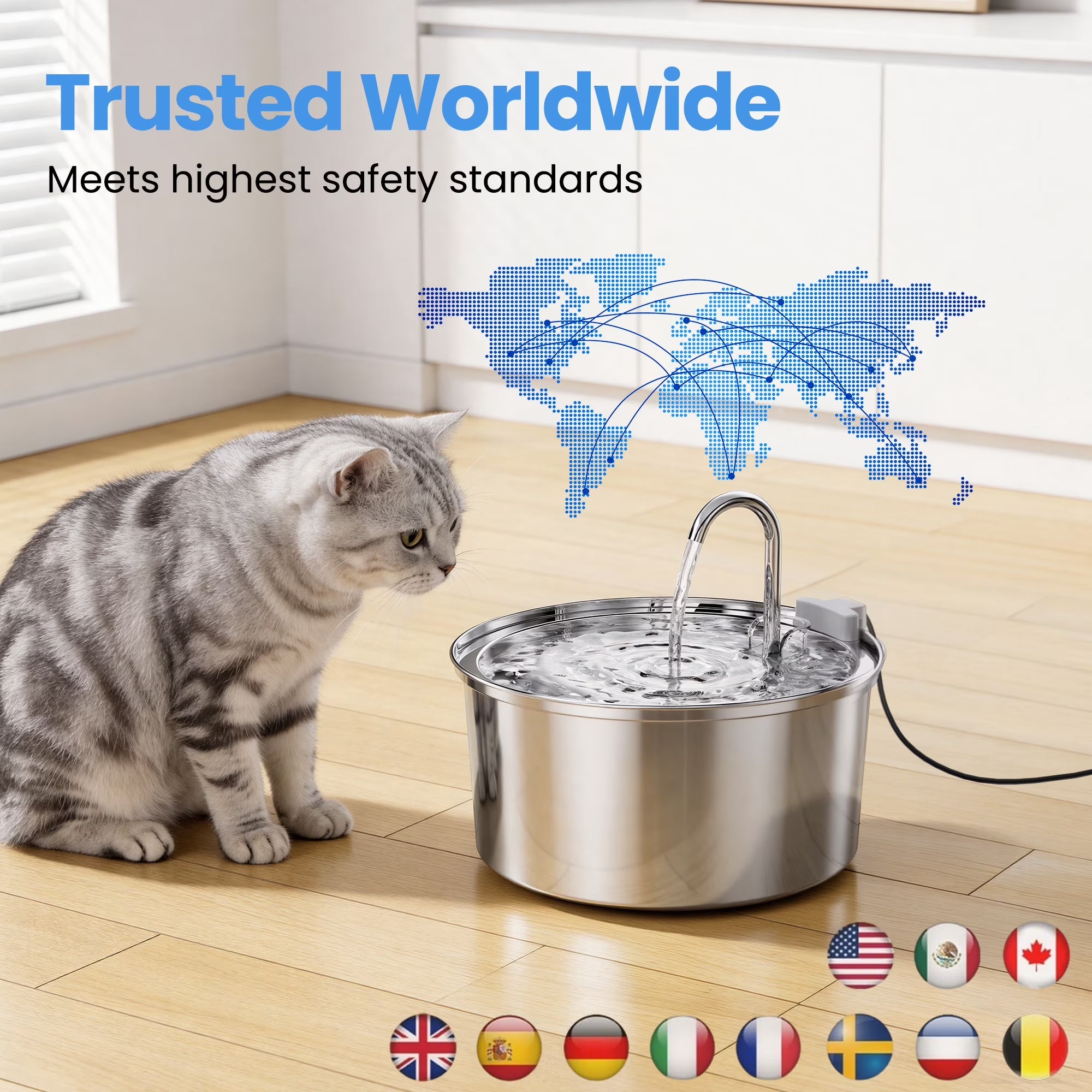 108Oz/3.2L Stainless Steel Cat Water Fountain with 3 Filters, Dishwasher Safe Automatic Pet Fountain for Dogs & Cats, Ultra-Quiet Pet Water Fountain for Multi-Pet Homes, Cat Fountains Indoor