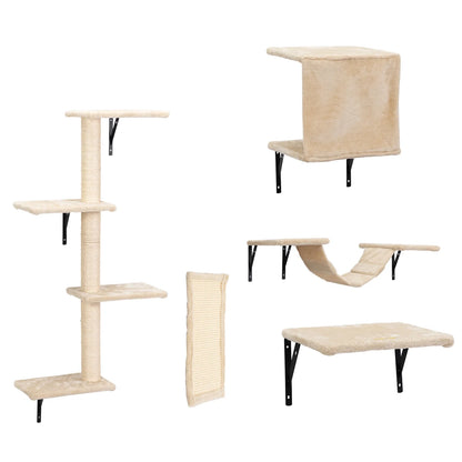 Cat Wall Shelves and Perches Set, Cat Tower for Adult Cats Mounted Cat Tree House for Indoor Cats Modern Furniture for Cat Sleeping Playing Lounging Climbing Cat Tree for Large, Beige