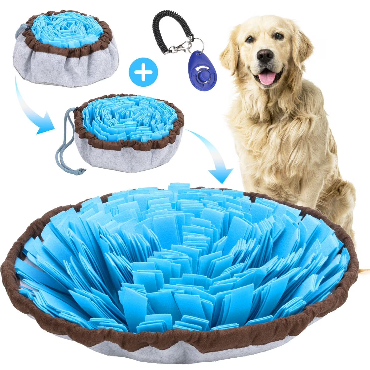 Adjustable Snuffle Mat for Dogs, with Suction Cup, Dog Enrichment Toys with Pet Training Clicker to Encourage Dogs Foraging Skills and Slow Eating